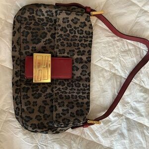 Fendi Leopard Print Shoulder Bag with Gold and Red Accents very hart to find